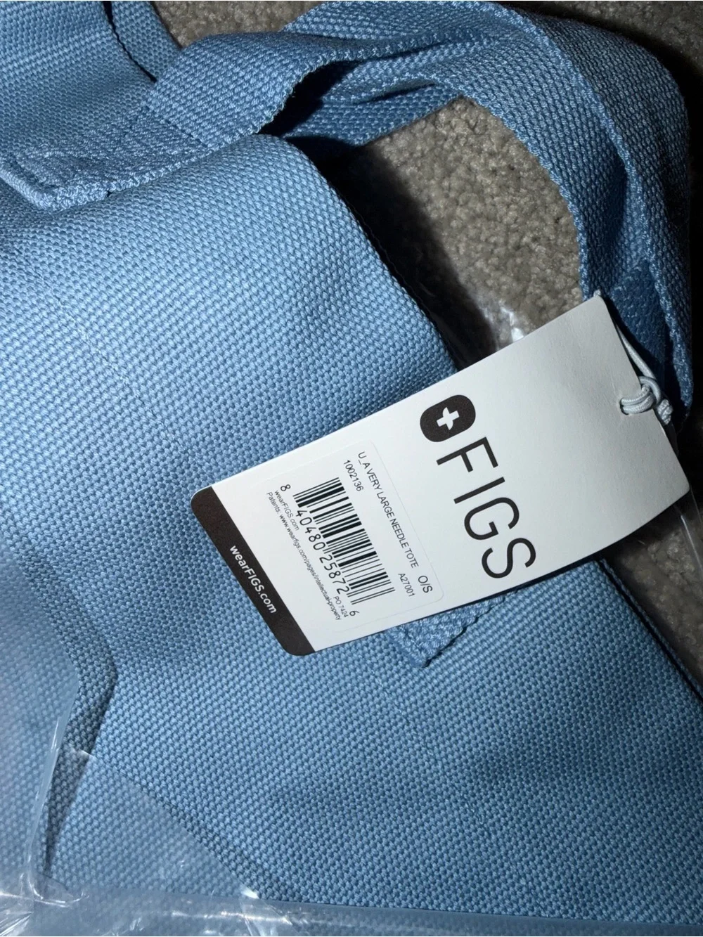 Figs Light Blue Duffel Bag with Yellow Logo Text